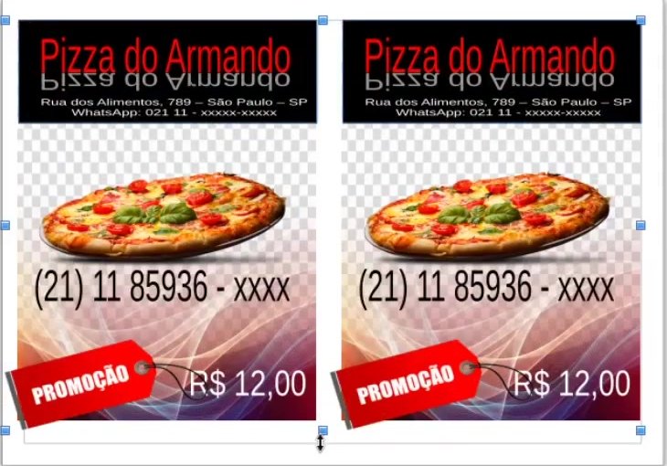 LibreOffice Draw: Panfleto de pizzaria feito no Draw