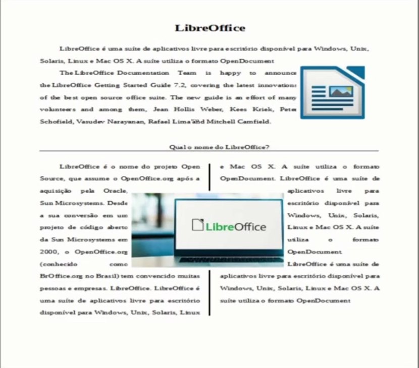 LibreOffice Writer: Texto em duas colunas com imagens, na visualização de impressão