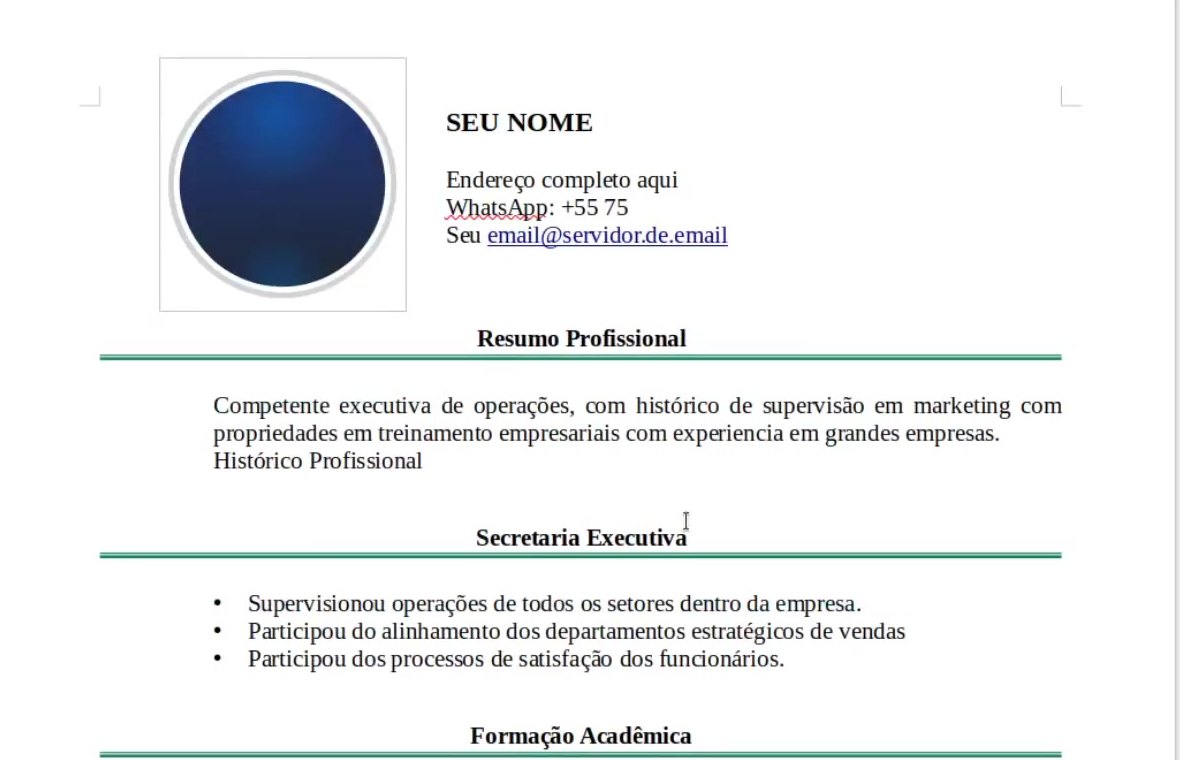LibreOffice Writer: Currículo com foto, títulos e marcadores