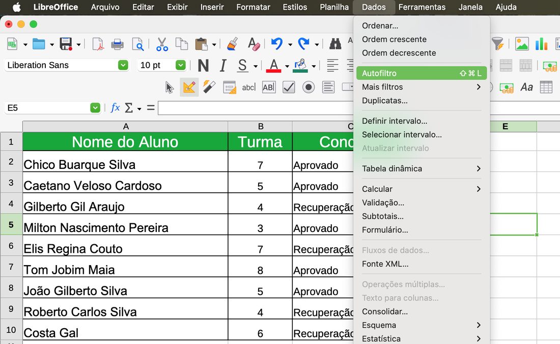 Ative o AutoFiltro no LibreOffice Calc