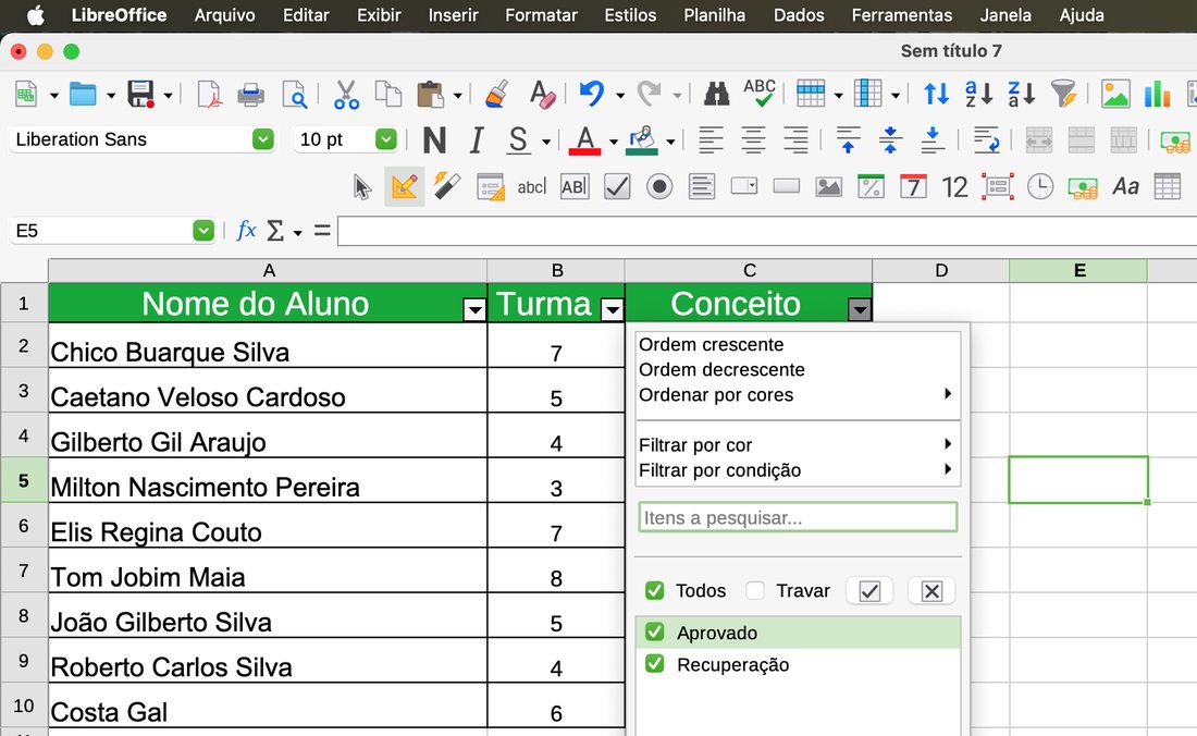 Escolha o que mostrar no LibreOffice Calc