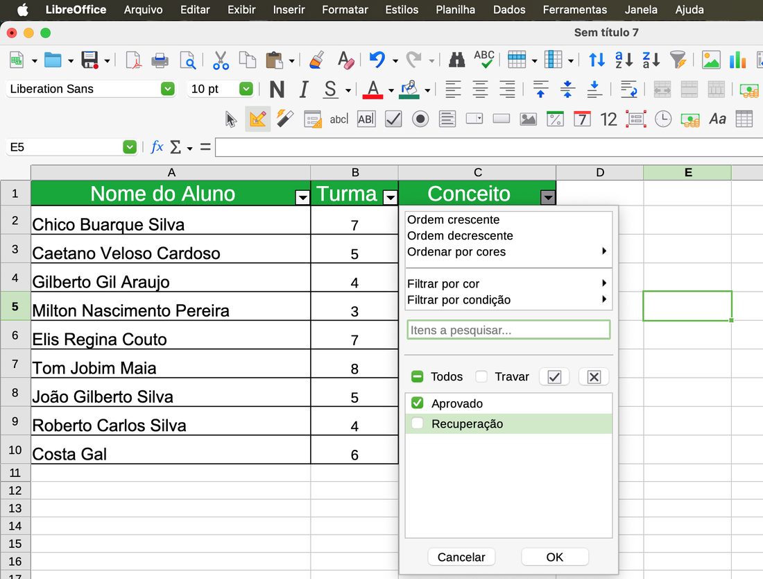Volte a mostrar tudo no LibreOffice Calc