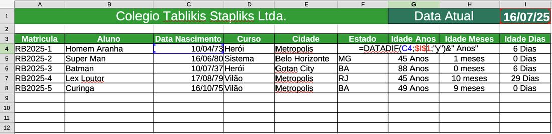 Anos, meses e dias no LibreOffice Calc