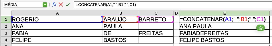 Junte nome e sobrenome no LibreOffice Calc