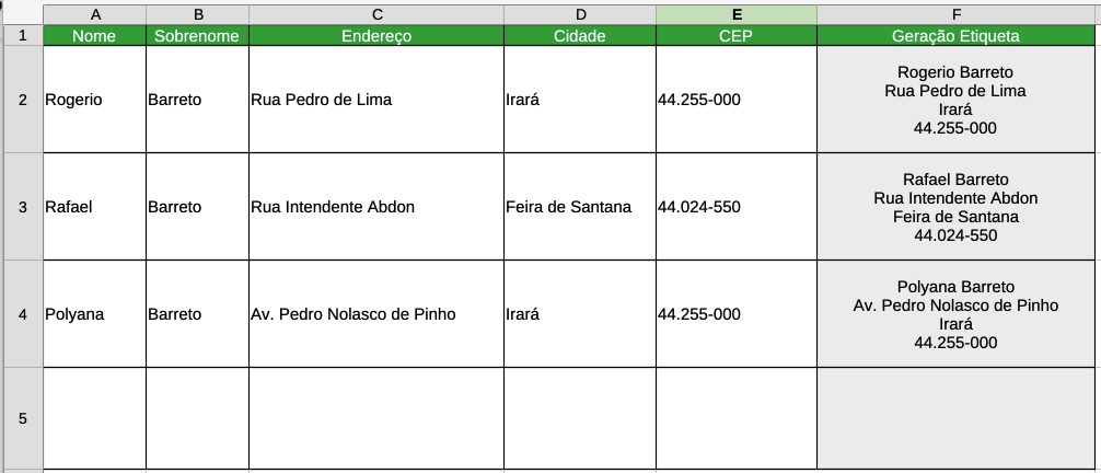 Monte etiquetas de endereço no LibreOffice Calc