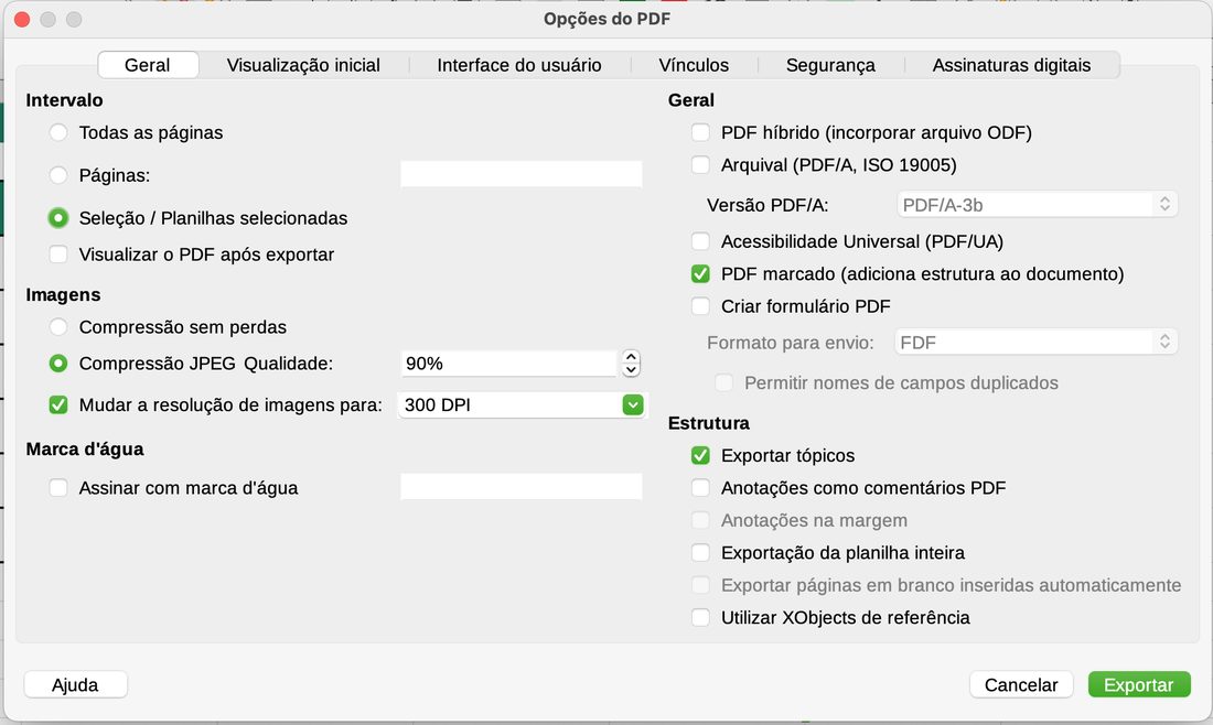 Arquivo › Exportar como PDF no LibreOffice Calc