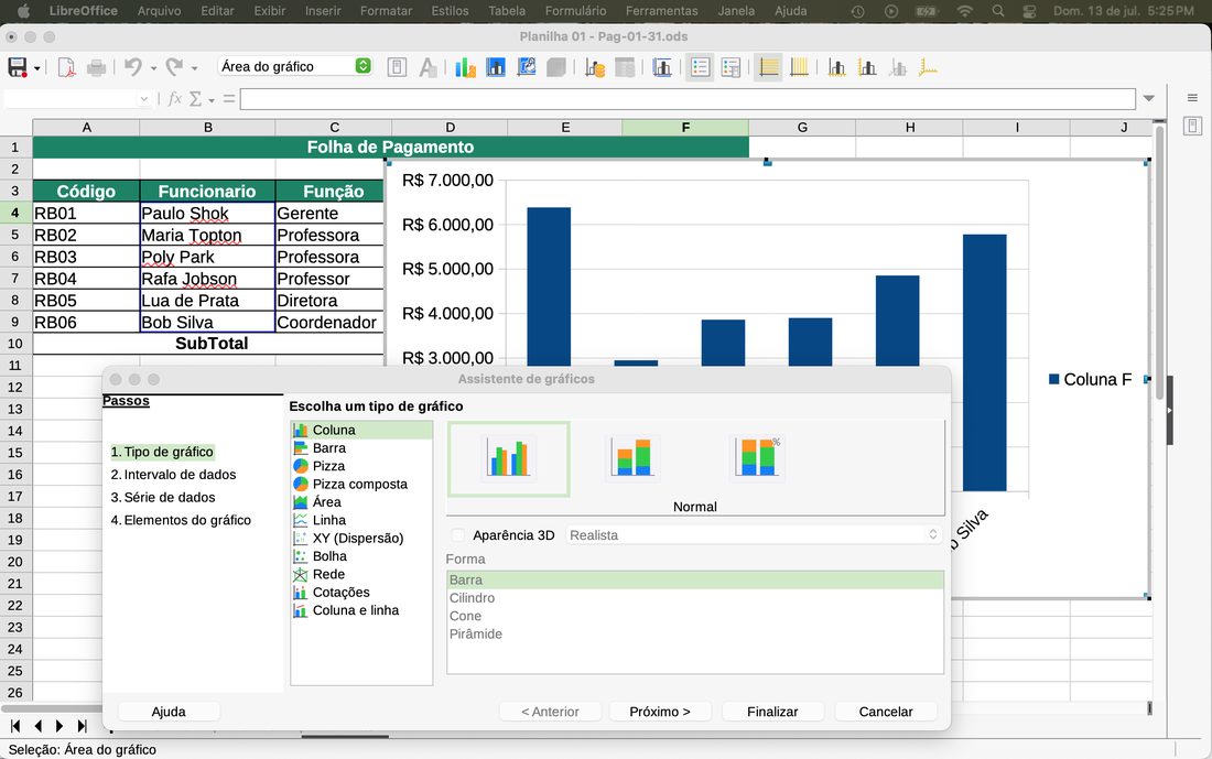 Inserir › Gráfico no LibreOffice Calc