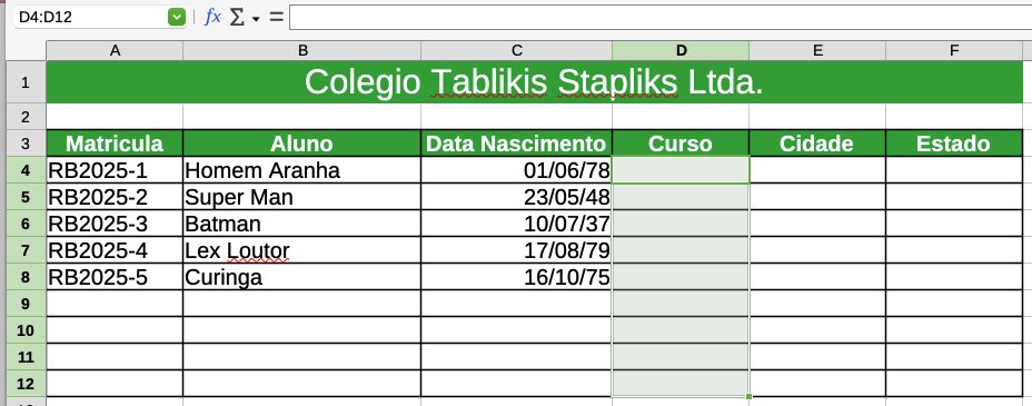 Selecione onde a lista vai aparecer no LibreOffice Calc