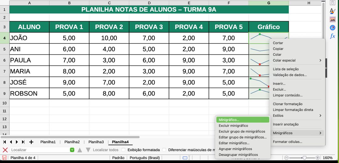 Inserir › Minigráfico no LibreOffice Calc