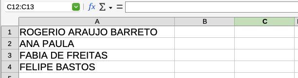 Digite os nomes completos no LibreOffice Calc