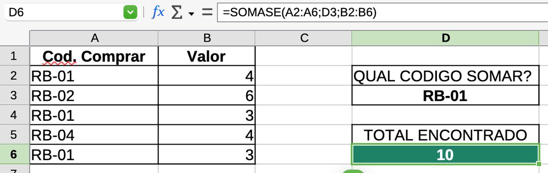 SOMASE: some por critério no LibreOffice Calc